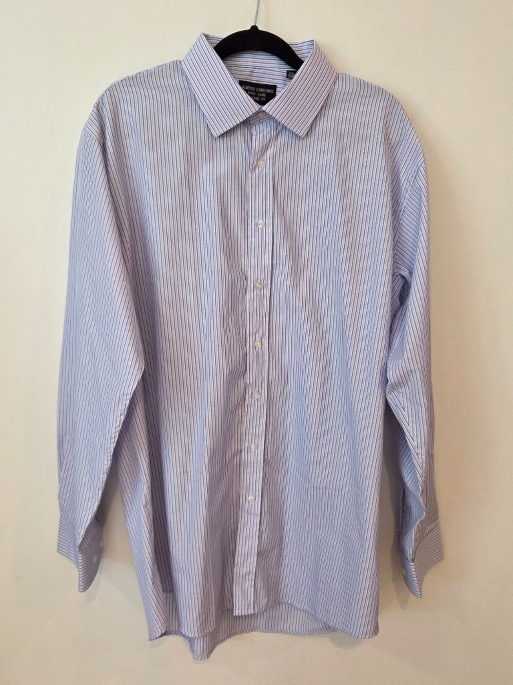 Alberto Cardinali Blue Stripe Dress Shirt XXL 18-18½ Easy Care